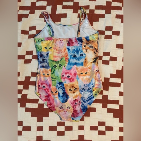 Girls Colorful Cat Print Swimsuit - Picture 3 of 4
